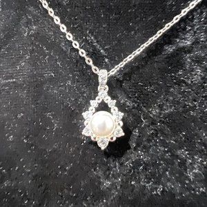 Nadri Silver Necklace with Pearl and Crystals NEW!